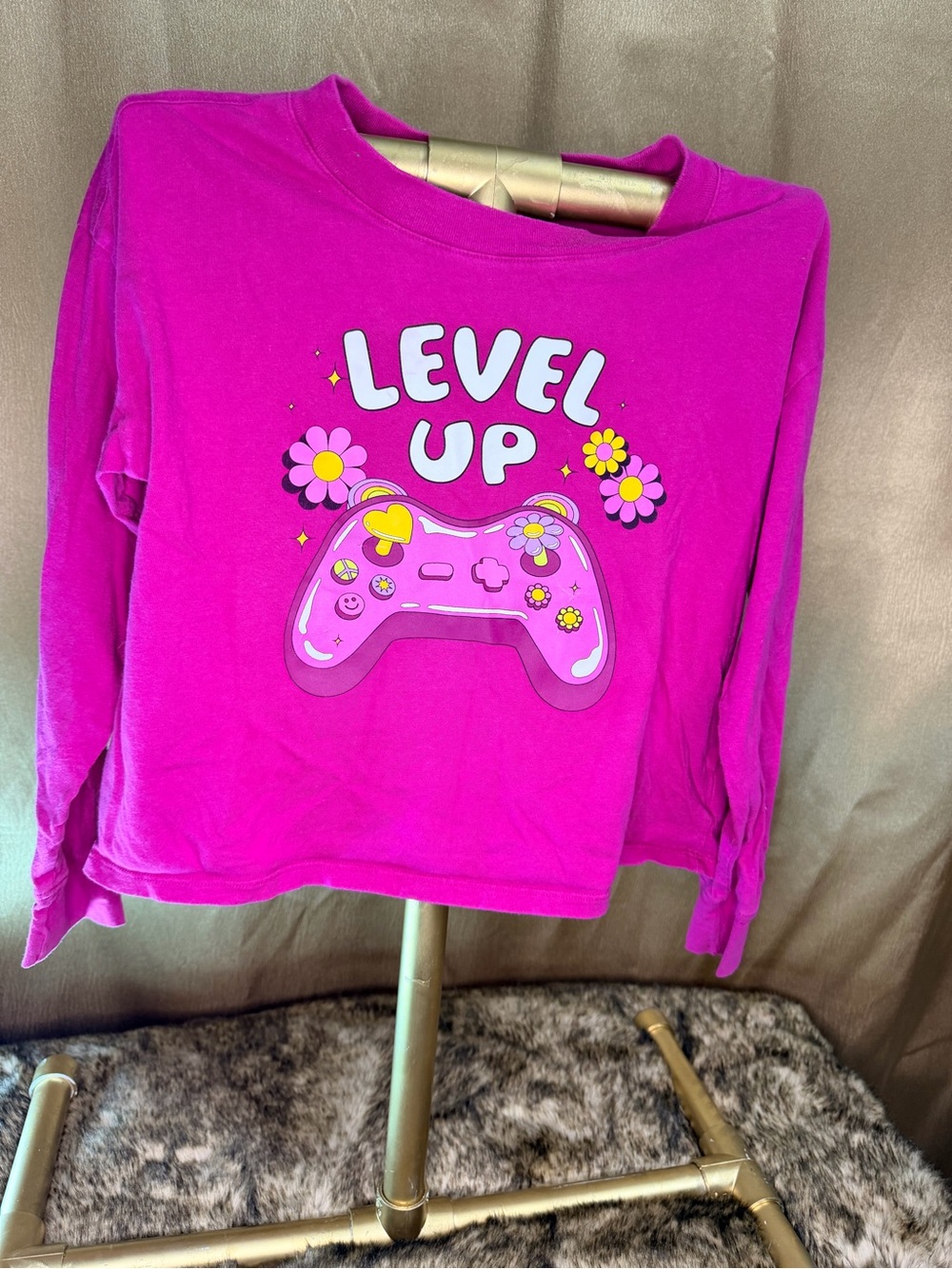 GAP Bright Pink "Level Up" Graphic Long-Sleeve Tee
